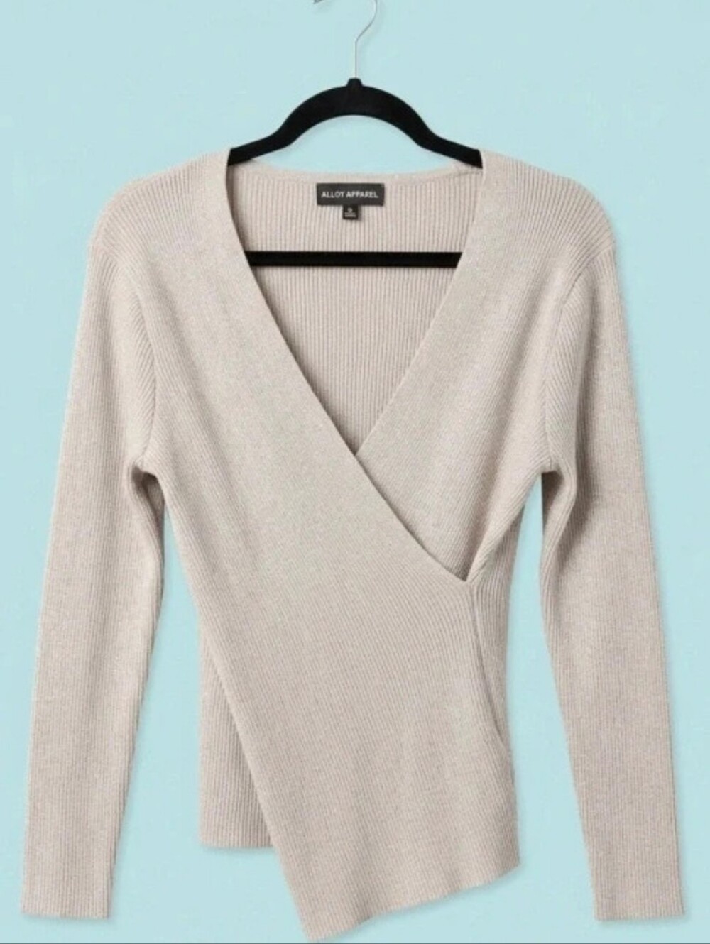 Alloy Apparel Tall Ribbed Metallic Shimmer Wrap Sweater Size XL Faux Surplice V-